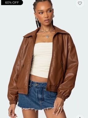 Edikted Women's Brown Faux Leather Bomber Jacket